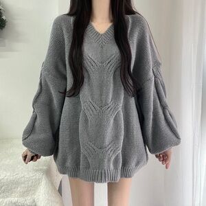 Korean Cable Knit Drop Shoulder Autumn Pullover Oversize Sweater